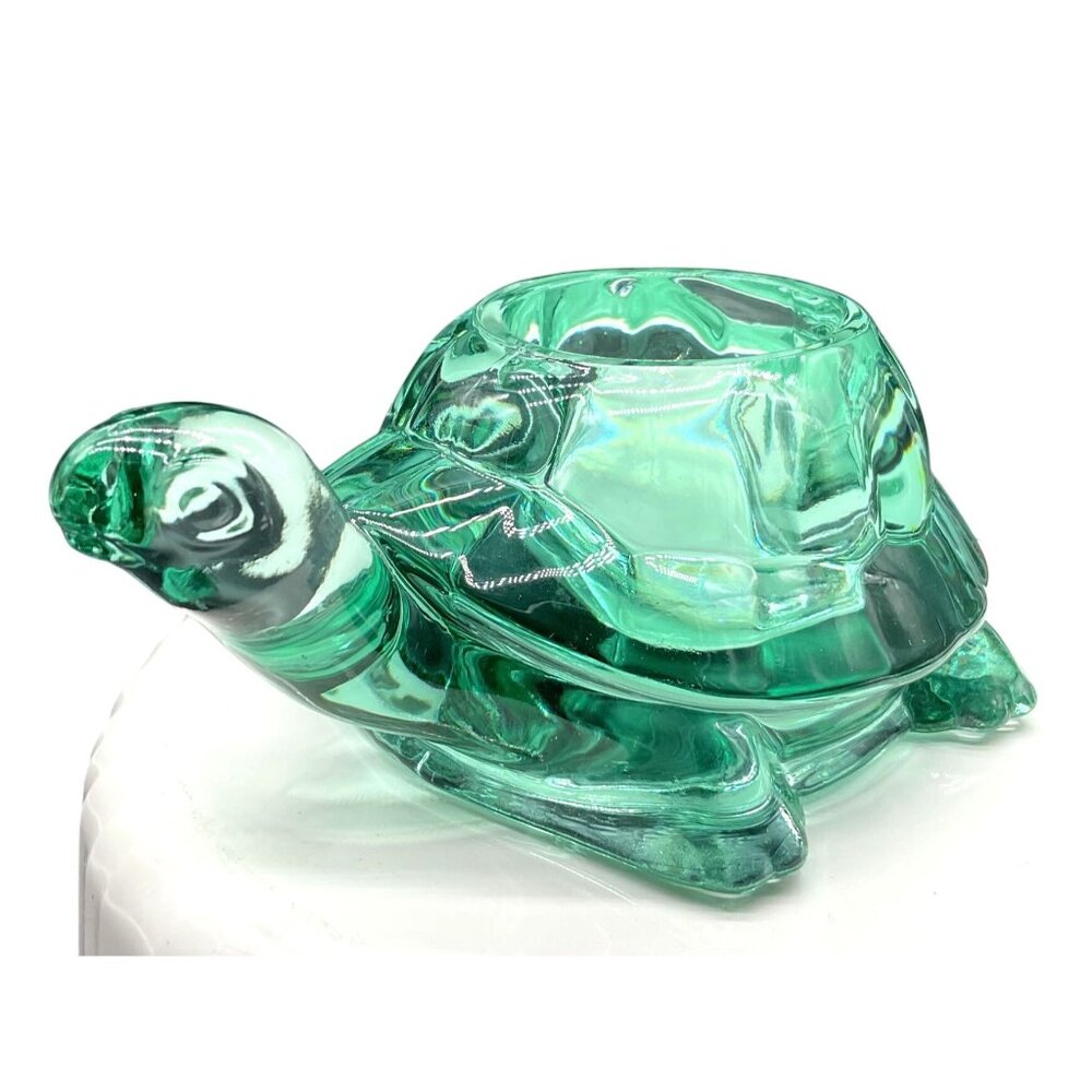 VTG Indiana Glass Spanish Green Turtle Candle Holder Tortoise Paperweight 5.5" L